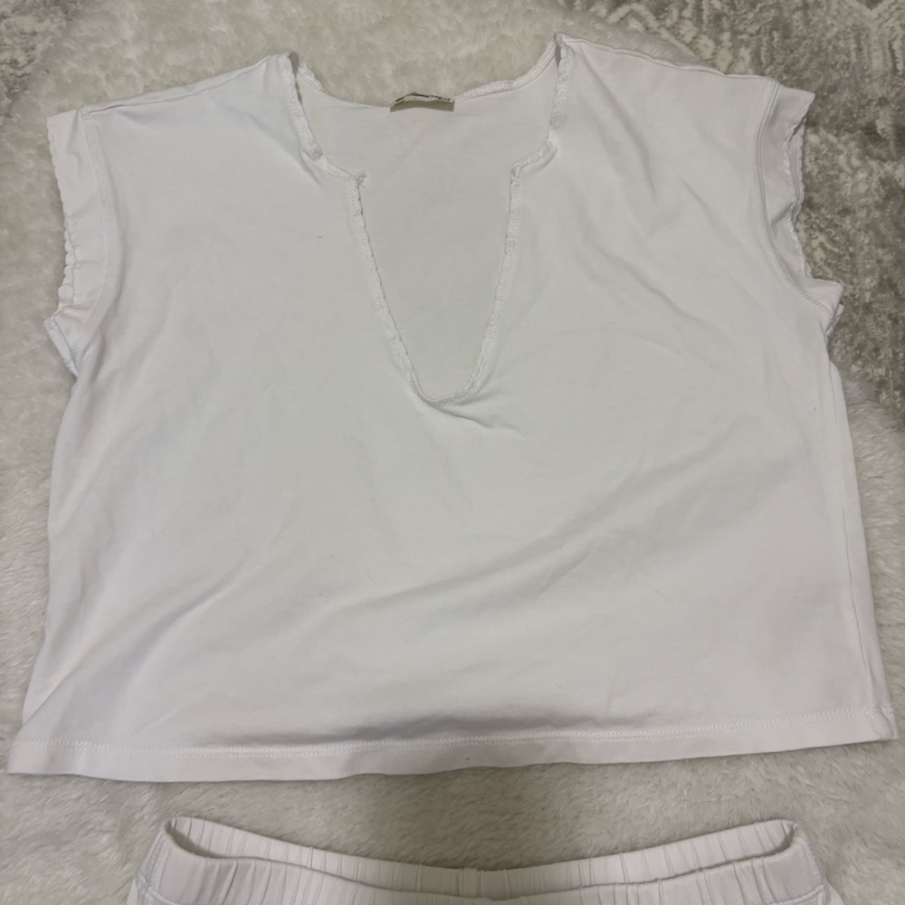 FREE PEOPLE INTIMATELY white top and baby doll shorts pajama loungewear set - Picture 2 of 10